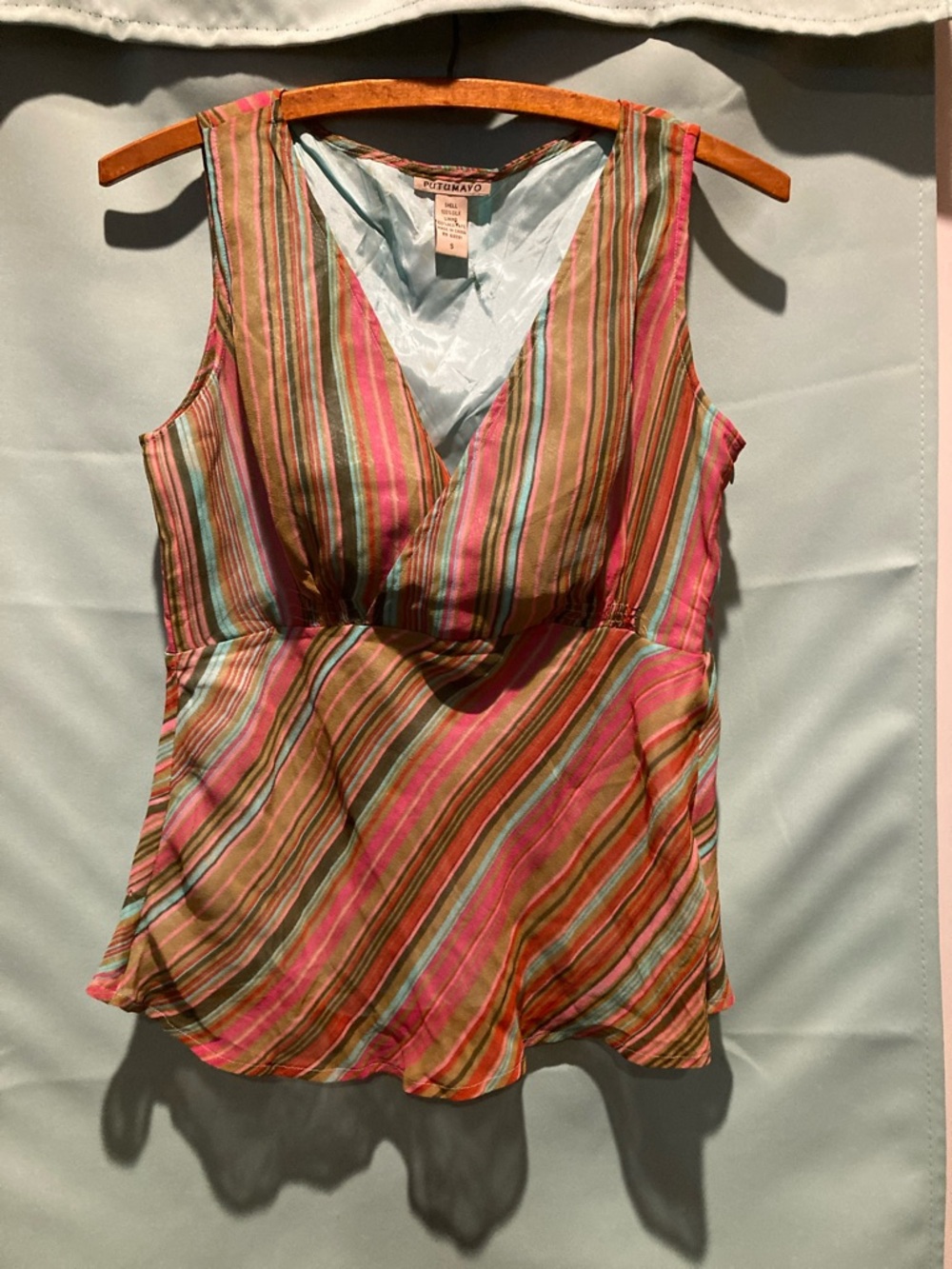 Putumayo Striped V-Neck Sleeveless Cami in Pink and Green